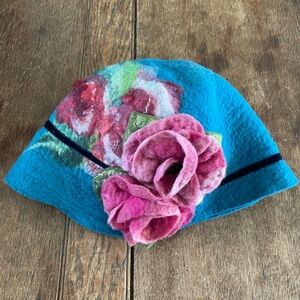 Agnes Foss Felted Hat with Floral Accents